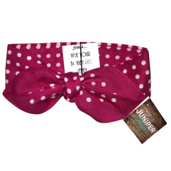 Pink and White Polka Dot Retro Bandana Tie Headband - Picture 13 of 13